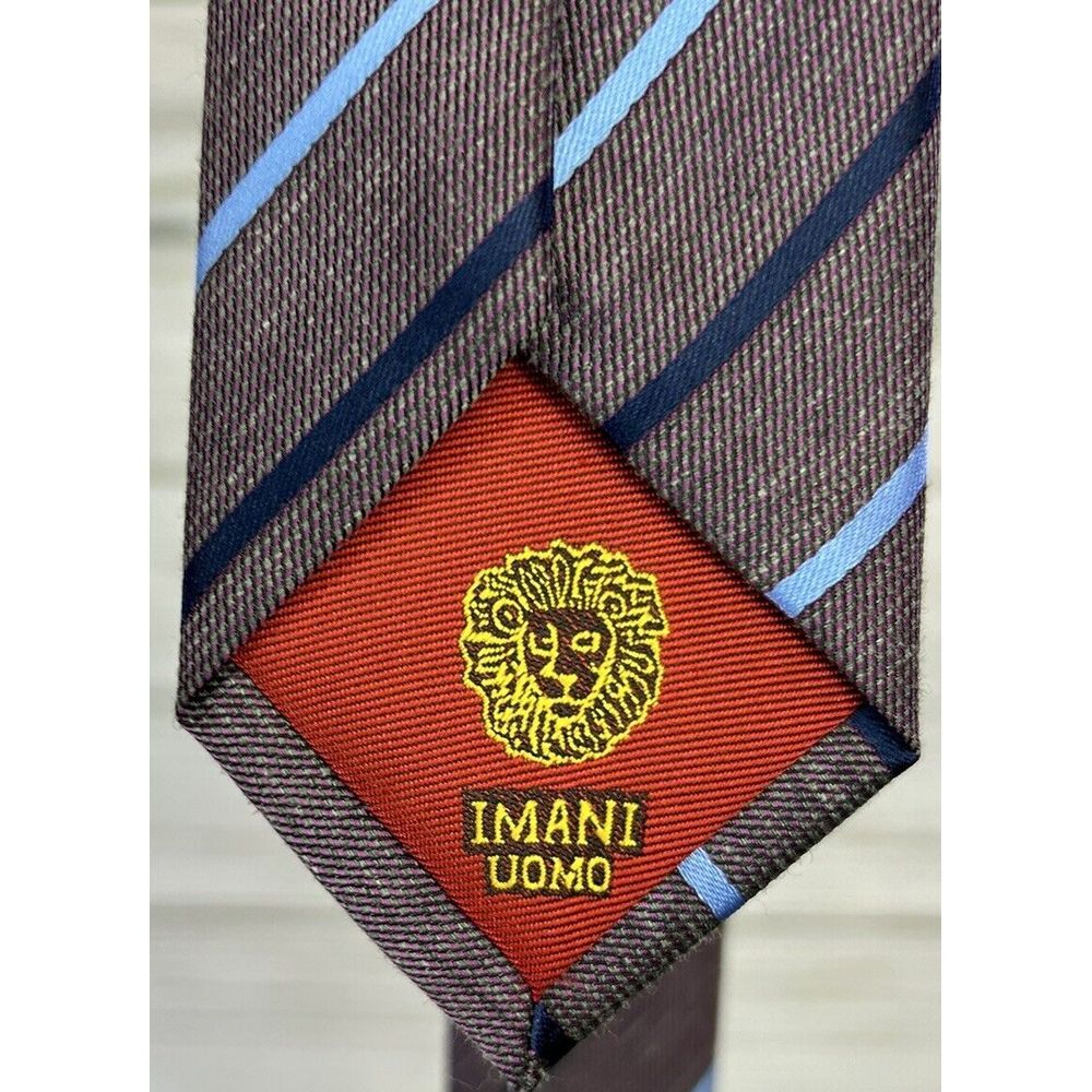 NWT Imani Uomo Necktie‎ Mens Navy/Blue Bold Striped 100% Wool Blend Regal Stripe
